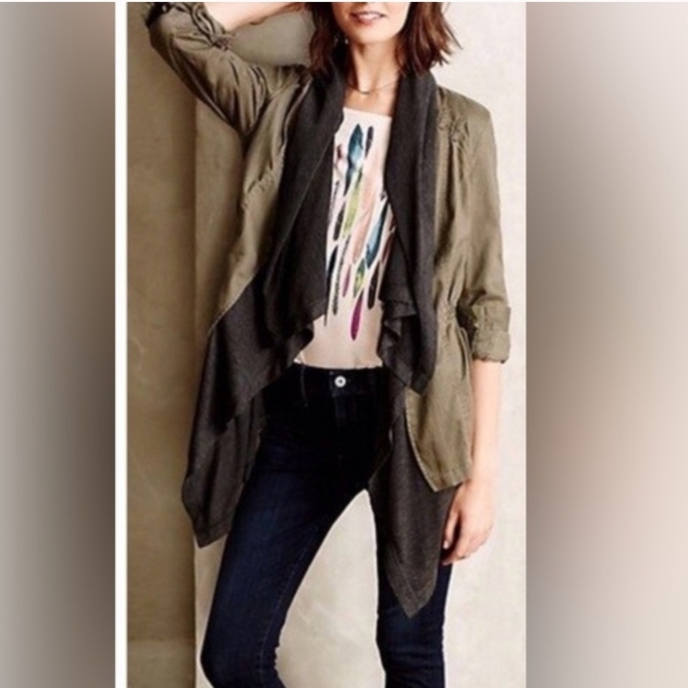 Hei Hei Anthropologie Cascade Anorak Green Utility Grey Scarf Jacket Size M